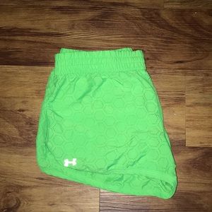 Neon green under armor running shorts